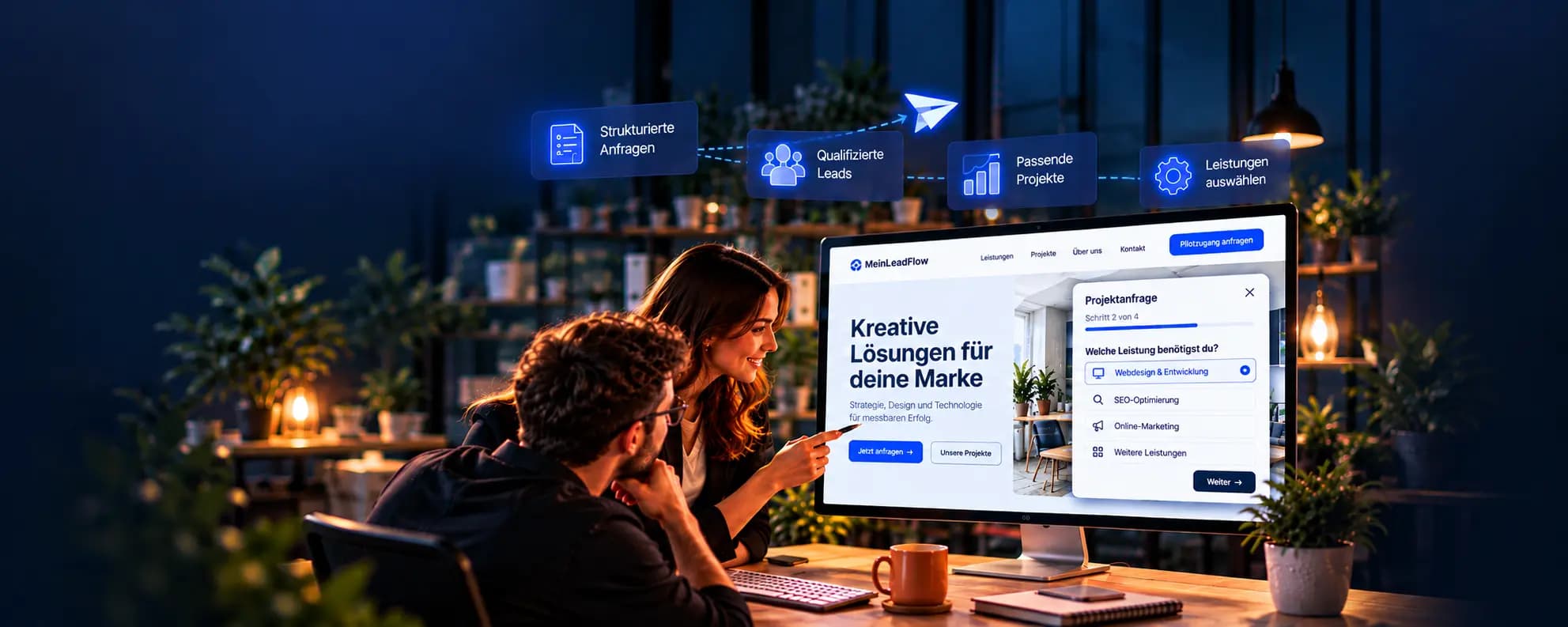 MeinLeadFlow qualifiziert Projektanfragen für Agenturen mit einem intelligenten Kontaktformular und übermittelt strukturierte Leads inklusive KI-Einschätzung.